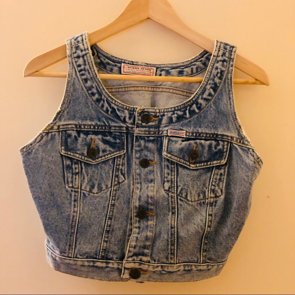 Vintage Guess Sleeveless Cropped Jean Jacket